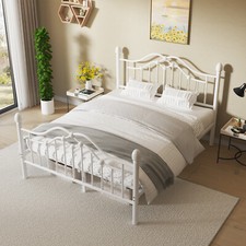 White Metal Bed Frame Twin/Full/Queen with Classic Headboard  Footboard