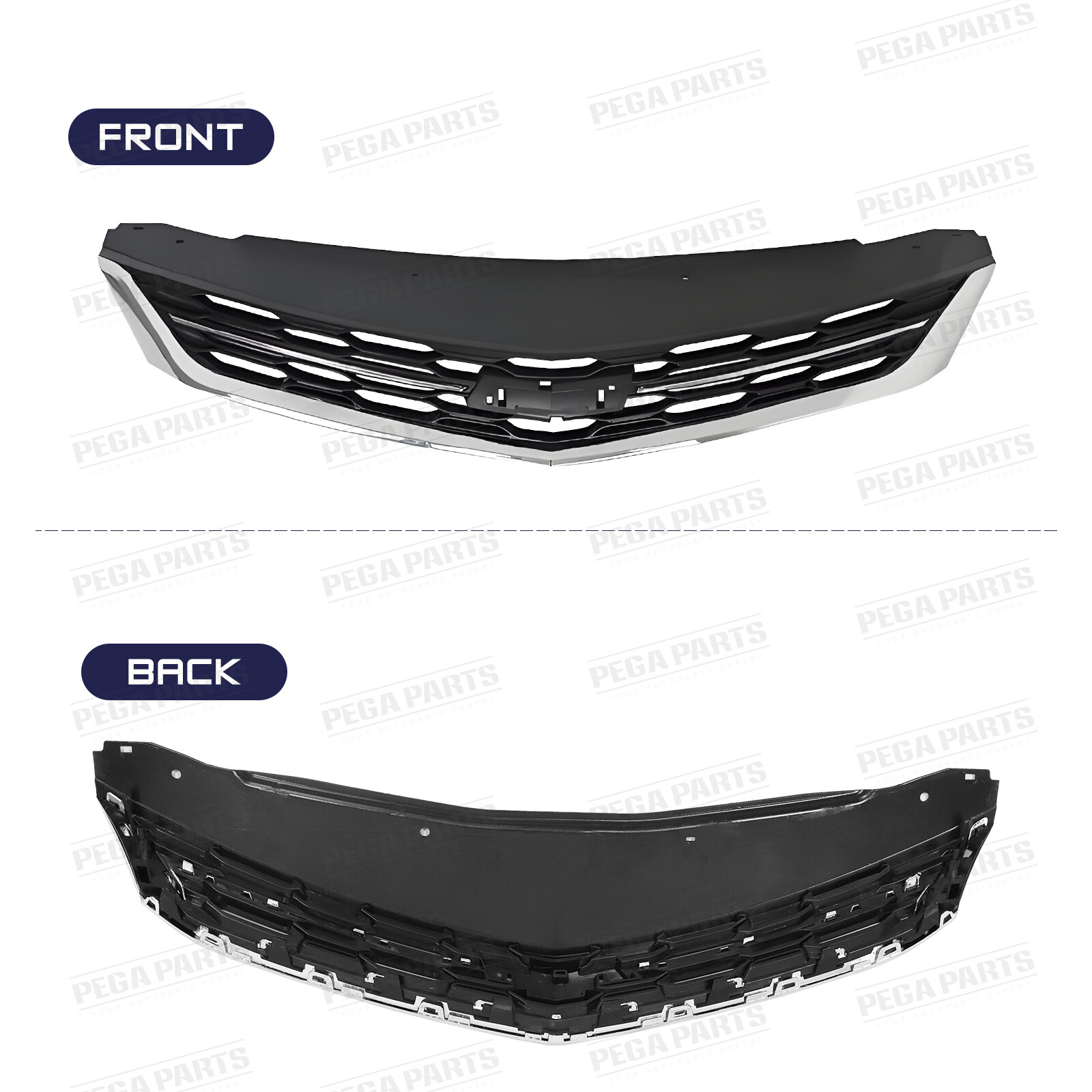 Front Bumper Cover Upper Lower Grille Grill For 2016-2018 Chevrolet Chevy Cruze