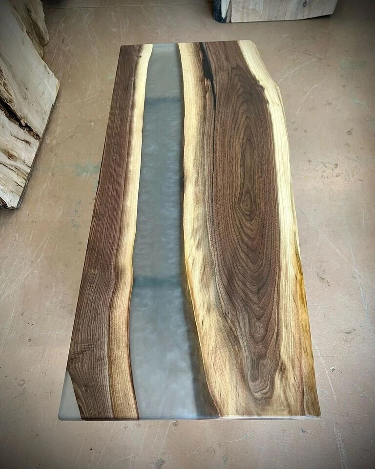 Clear Epoxy Live Edge Wooden Table Top, Epoxy Modern Coffee Slab Top Decor - Image 2 of 3