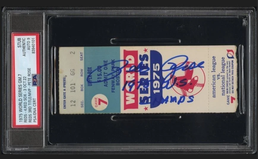1975 Pete Rose Signed Baseball World Series Champs Game 7 Ticket PSA/DNA Auto 9 - Image 3 of 4