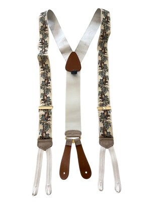 Trafalgar Adjustable Suspenders Palm Tree Monkey Wildlife Brown Silk Leather