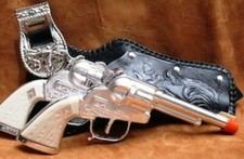 CHRISTMAS Cowboy Cap Gun Set Two Cap Gun Toys with Holsters and Belt Orange Tips