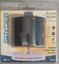 Carbide Tipped Hole Saw 3" x 2 3/8" Cutting Depth Multiple Use Spyder Hex 10 NIP