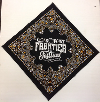 Vintage Souvenir Cedar Point Frontier Festival Black Bandana Ohio
