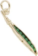 Pea Pod Charm w/ Green Beads by Rembrandt 10K or 14K Gold or Sterling Silver