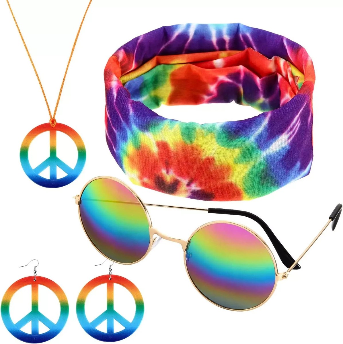 Frienda 60S 70S Hippie Outfits Accessories Costume Peace Sign Necklace  Sunglasse