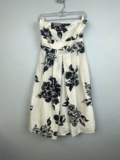 Ann Taylor Womens Black/Off White Floral Print Silk Blend Strapless Dress Size 2