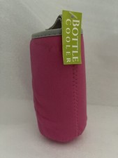 NEW Bottle Sleeve Cooler Keep Drinks Cold Longer Slip-on Pink w Grey Strap Stain