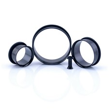 Steel SINGLE FLARE Flesh Tunnel Ear Plug With O-Ring 2mm - 30mm Silver & Black