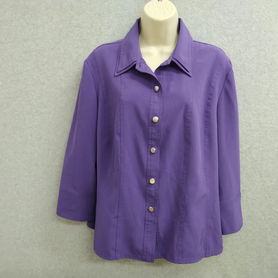 Sag Harbor Womens Top Button Shirt Size 14 Blue 3/4 Sleeve Blouse - Image 3 of 4