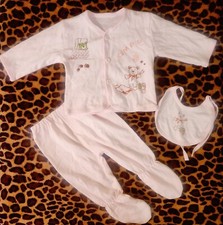 Newborn Infant Baby 3pc Set Girls Top Footed Pants Bib 0-3 Months NWOT