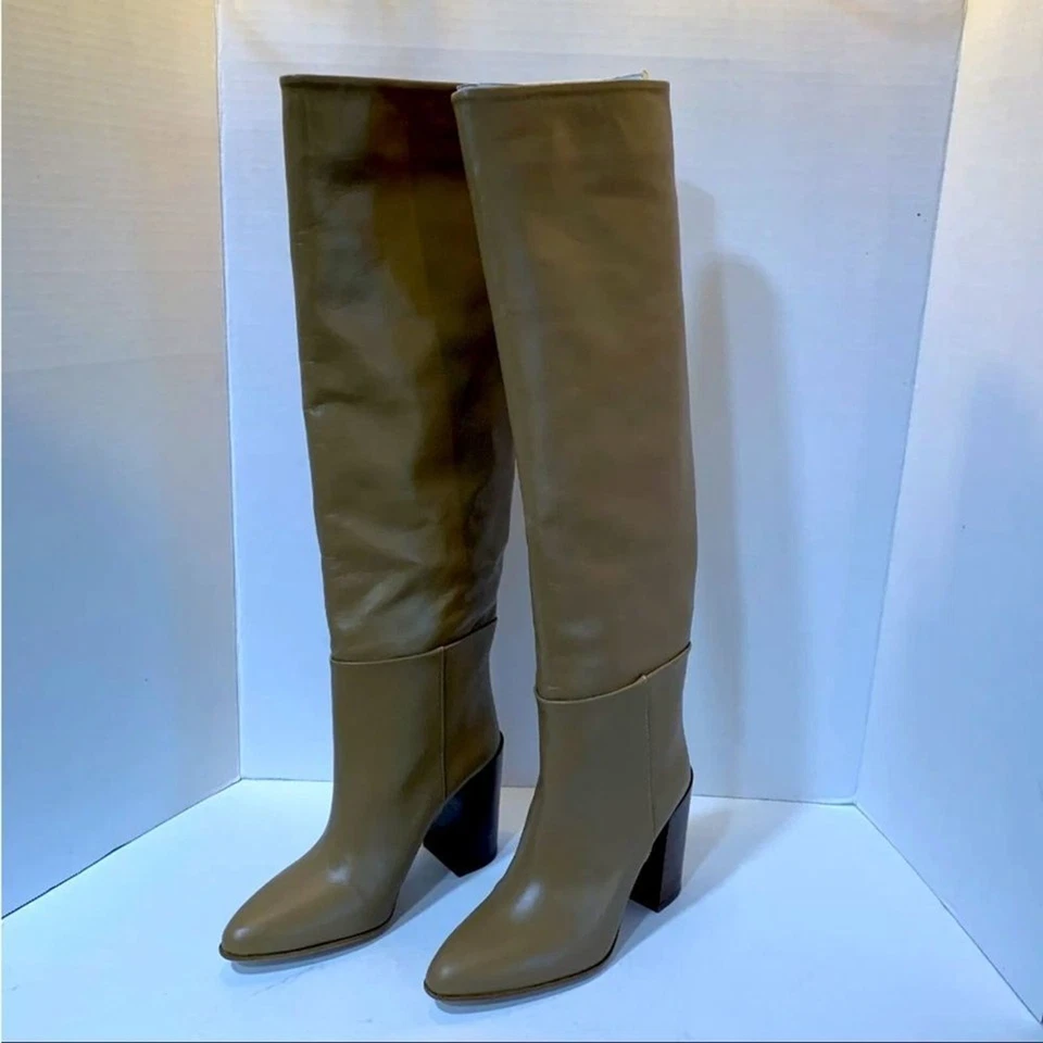 (W4) Botas hasta la rodilla de cuero con tacón Zara para mujer color topo talla 37/6,5 EE. UU. Foto 3 de 4