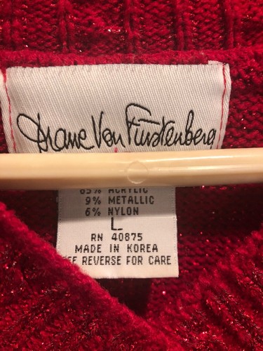 DIANE VON FURSTENBERG Color Christmas Red Sparkle Tunic Sweater Holiday Large - Picture 3 of 5