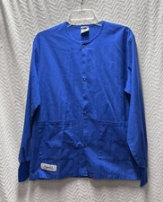 Medline Blue Size Small Long Sleeved Snap Up Scrub Jacket