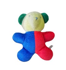 Eden Bear Terry Cloth Rattle Plush Stuffed Animal Red Blue Yellow Colorblock Sm.