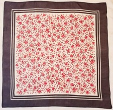 SCARF VINTAGE AUTHENTIC FLORAL ART WHITE BLUE RED CHIFFON 30" SQUARE