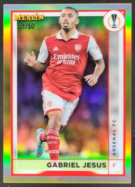 2022-23 Topps Merlin Chrome UEFA Club Competitions Gabriel Jesus Gold /50 JS14