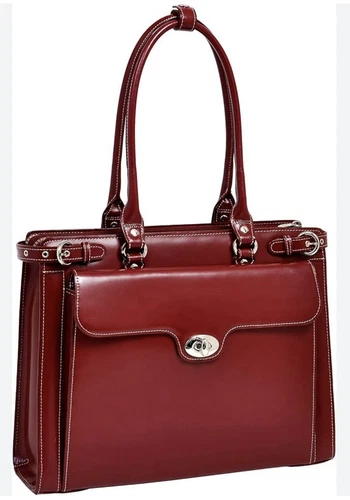 New NWT McKlein WINNETKA 15" Red Leather Laptop Briefcase Bag