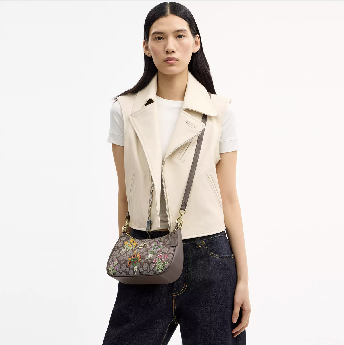 COACH Terri Shoulder Bag Signature Jacquard Floral Embroidery
