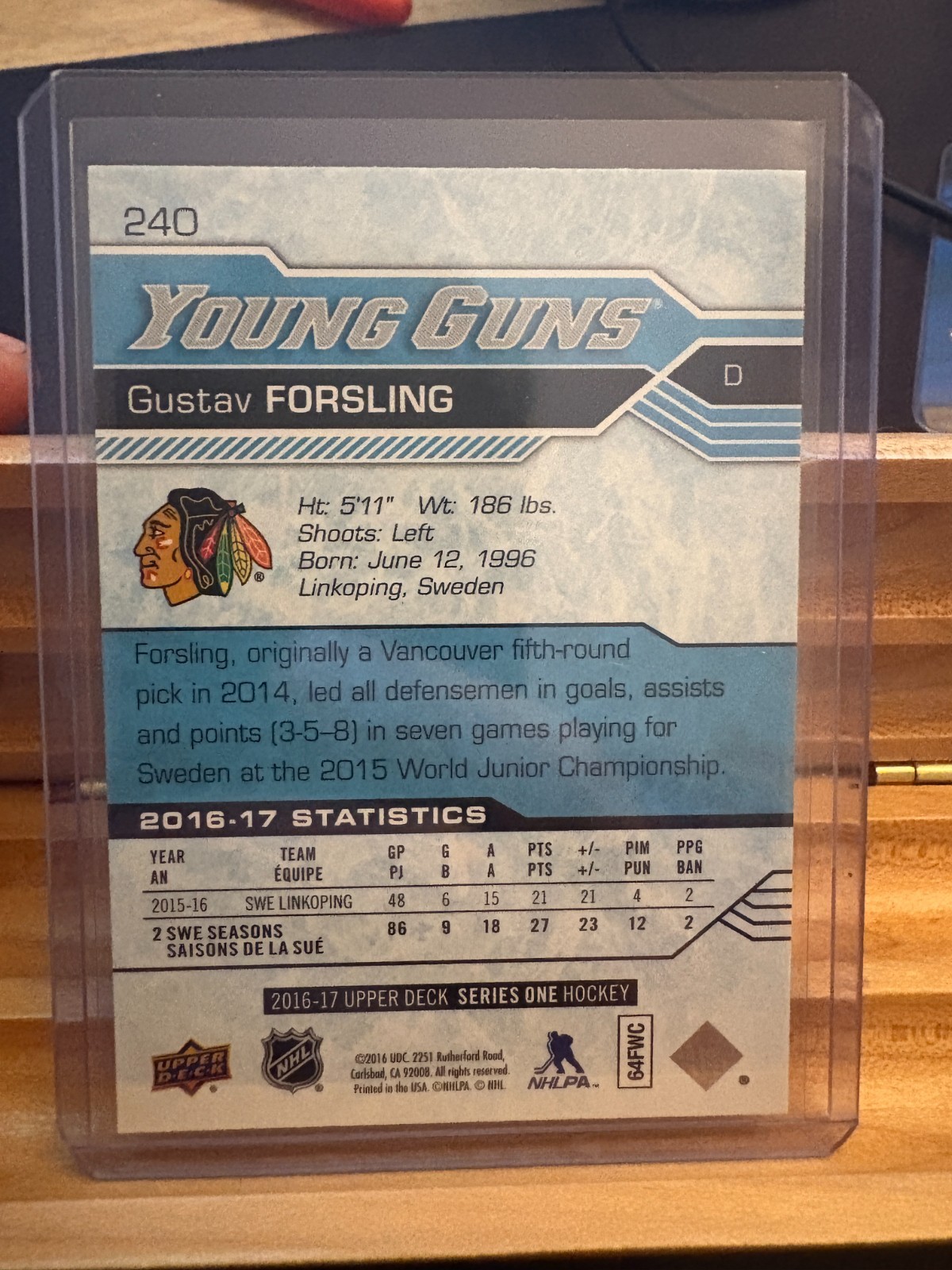 2016-17 Upper Deck Young Guns Rookie #240 Gustav Forsling