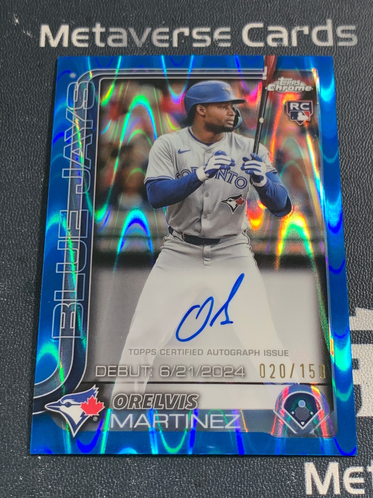 2025 Topps Chrome Orelvis Martinez RC Rookie Debut Auto Blue Raywave 20/150