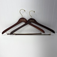 Vintage Wood Hangers Set of 2 Suits  Pants Trouser Bar Macy's Dillards Red Brow