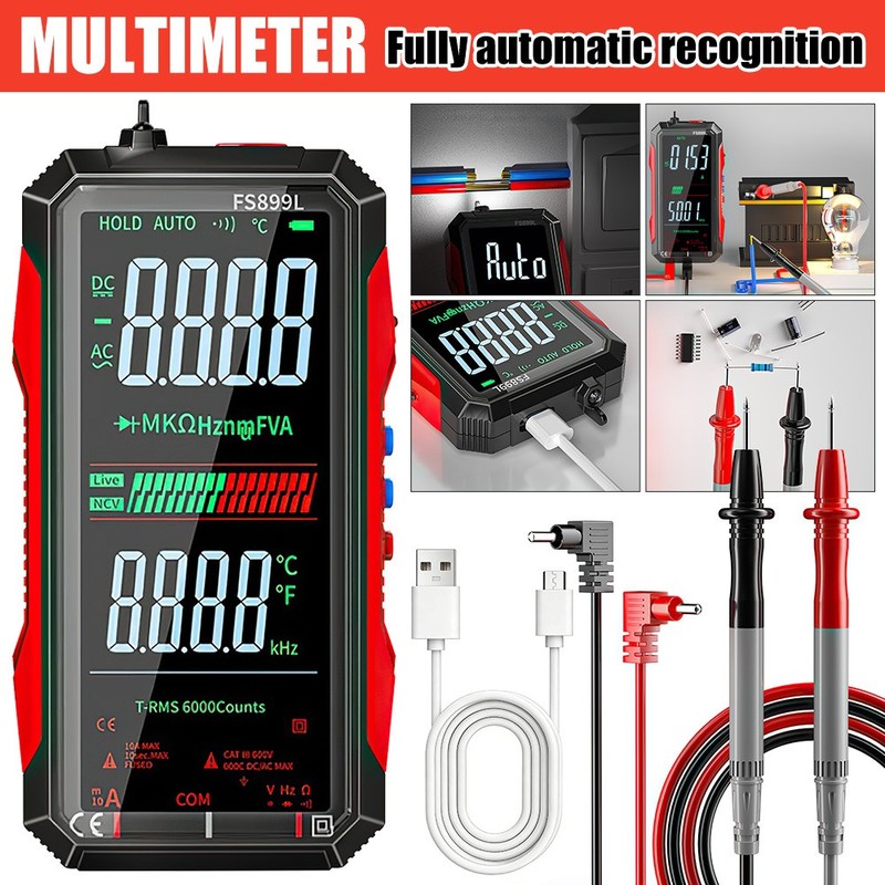 Digital Multimeter 6000 Count Smart Auto-Ranging Voltage Tester Diode Tester LED