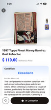 1997 Topps Finest Manny Ramirez Gold Refractor
