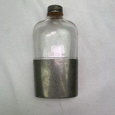 Antique Victorian Glass & Pewter Whiskey Hip Flask Unbranded