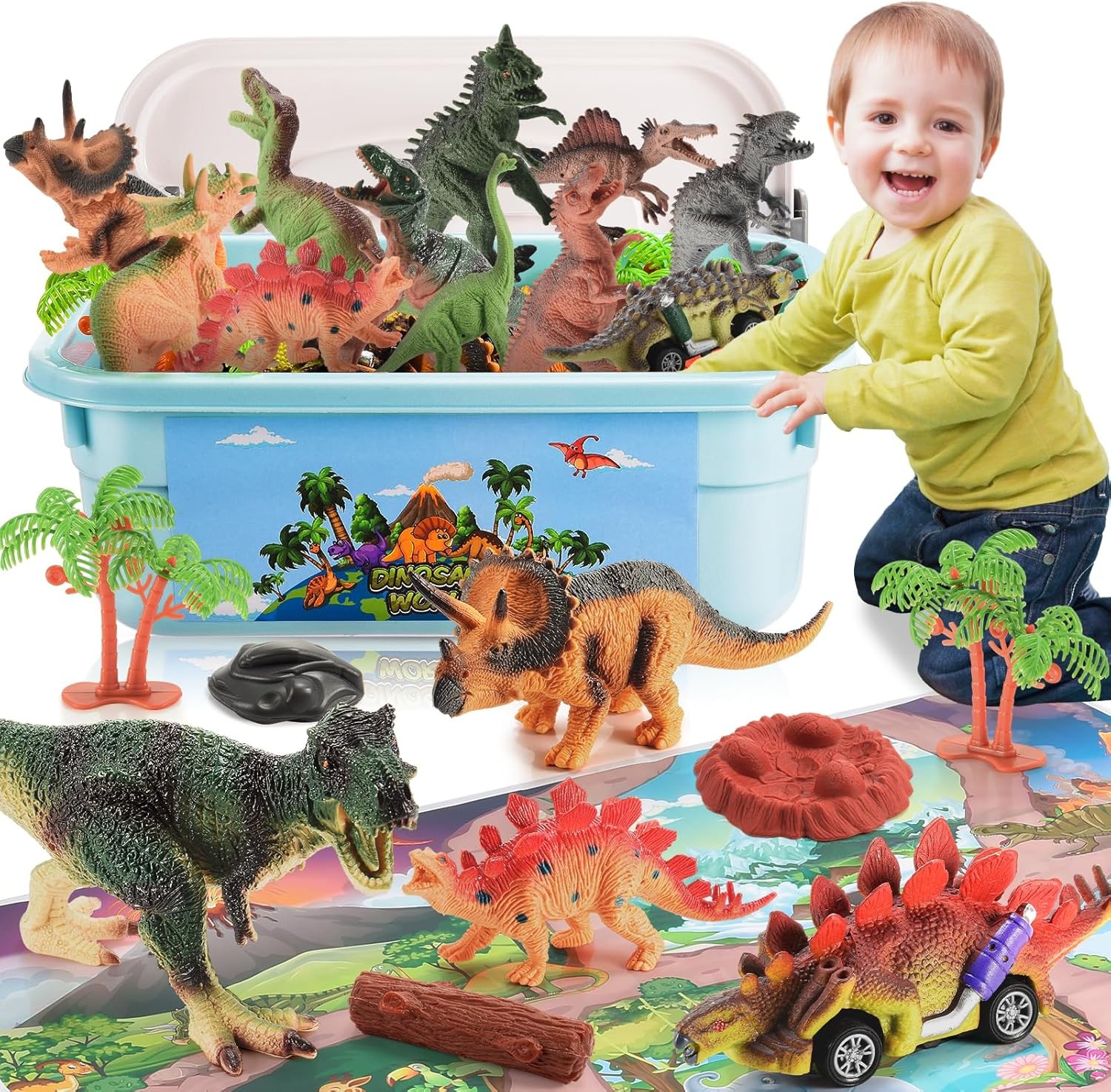 Dino Abenteuer Set Figuren Ziehauto Bume - Zubehr fr Kinder 4790₽