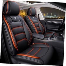 Comfortable Leather Auto Car Seat Covers 5 Seats Full Set Black  Orange