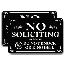 2 Pack No Soliciting Sign for Front Door,9 X 6 9 x 6 inches, Black, white