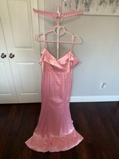 Fashion Nova Alexandra Satin Mermaid Maxi Dress in Pink