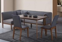 Stilvolle Graue Esszimmer Garnitur Brauner Esstisch 2X SitzstüHle Bank