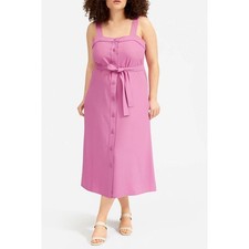 Everlane Japanese GoWeave Purple Picnic Midi Dress Size 8 Sleeveless Button