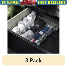 3 Pack Clear Drawer Organizer 3 Compartment Storage Bin Multiuse Utility Tray