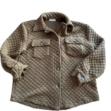 THE NINES x Boutique Womens Olive Green Quilted Button Up Jacket l M l OverSized