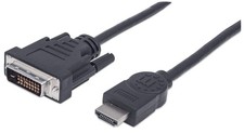 Manhattan HDMI to DVI-D 24+1 Cable, 1.8m, Male to Male, Black, Dual Link, Compat