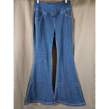 Halara Crossover Waist Flare Jeans Medium Wash Blue Wide Leg Pull On Large L