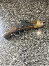 Vintage 60s Flintlock Wooden Toy Pirate Cap Gun Double Barrel Black Powder