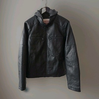 Levi s Faux Leather Hooded Racer Jacket In Black Quilted Shoulders-Men's S