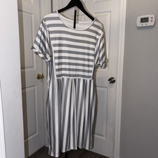 Naggoo Women's Size XXL Dress Gray Shift Knee Length Mixed Stripe Cottagecore