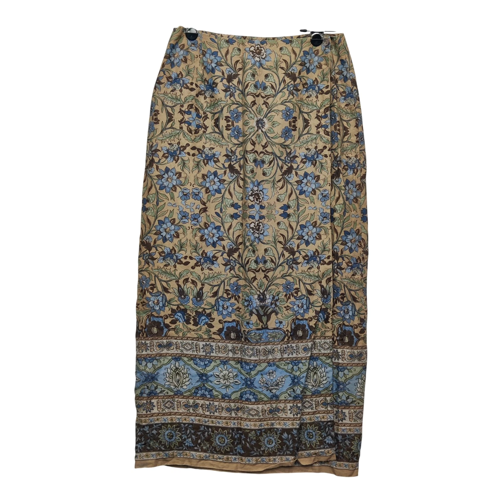 Charter Club Linen Brown Flowers Boho Goblin Earthy Wrap Maxi Skirt Women's 10
