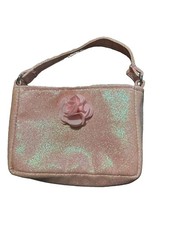 Girls Pink Glitter Mini Handbag Purse with Floral Rosette Interior Lining