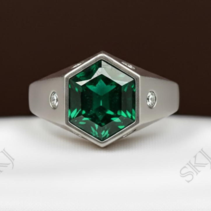 925 Sterling Silver Men's Ring Green Emerald Gemstone Handmade Jewelry GiftOpens