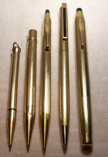 vtg/atq 5 GOLD FILLED 12K & 10K PENS & MECHANICAL PENCILS CROSS COLIBRI CONKLIN