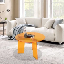 Acrylic Orange 15.7 in High Round Acrylic Side Table, Acrylic Coffee Side Table