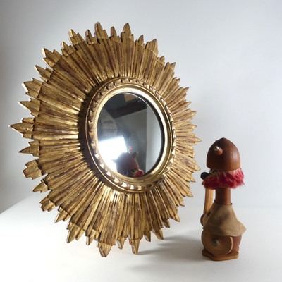 Vintage Sonnen Spiegel aus Holz  Wandspiegel  Sun Mirror  Ø ca. 47 cm
