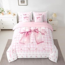 7 Pieces Pink Bowknot Kids Comforter Set,Bow Tie Butterfly Knot Twin Color 01