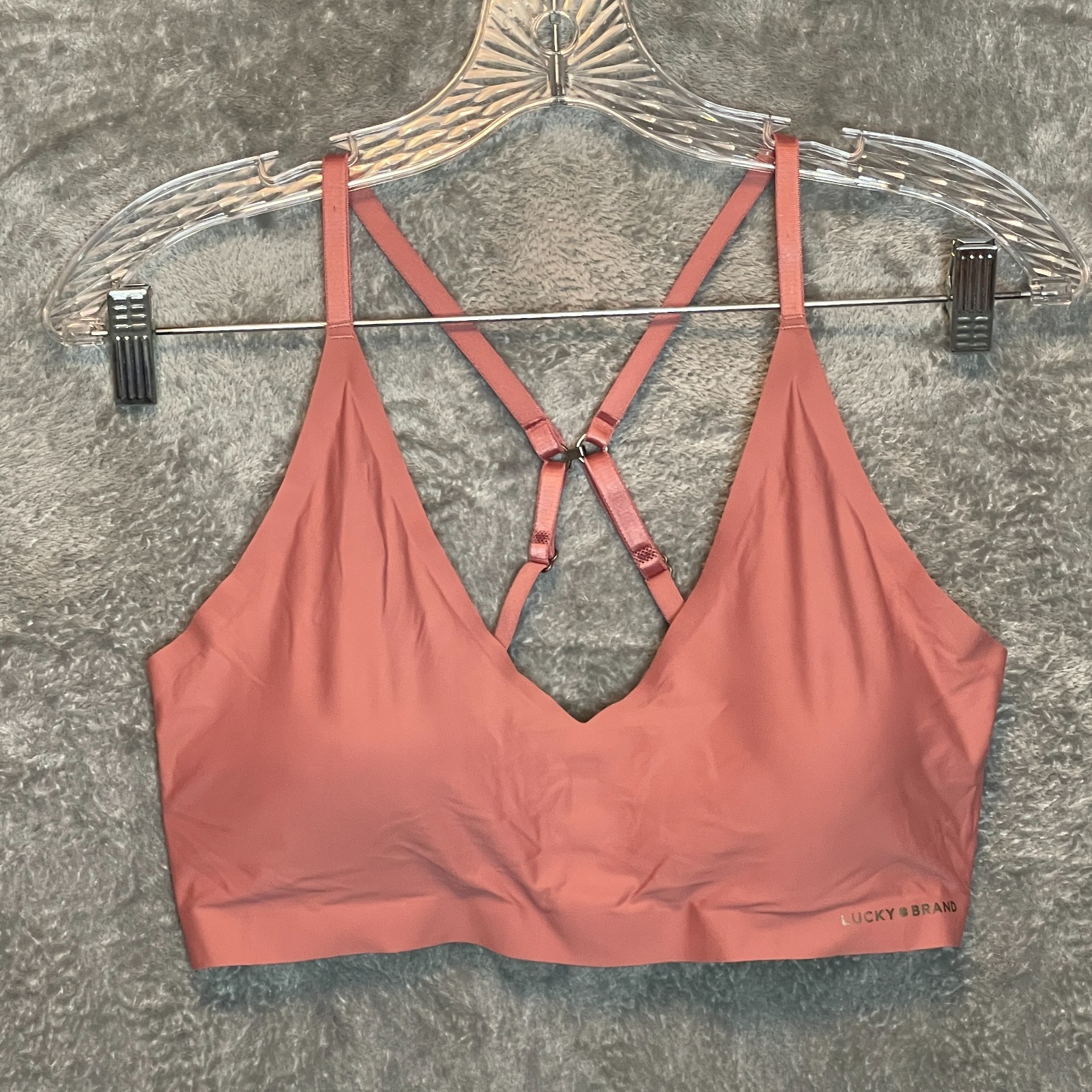 Lucky Brand Womens Size XL Coral Pink Seamless Comfort Padded Bralette Lounge